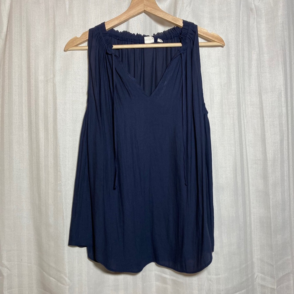 GAP‎ Women Navy Blue Sleeveless V Neck Tie Blouse Top S Flowy Normcore Career
